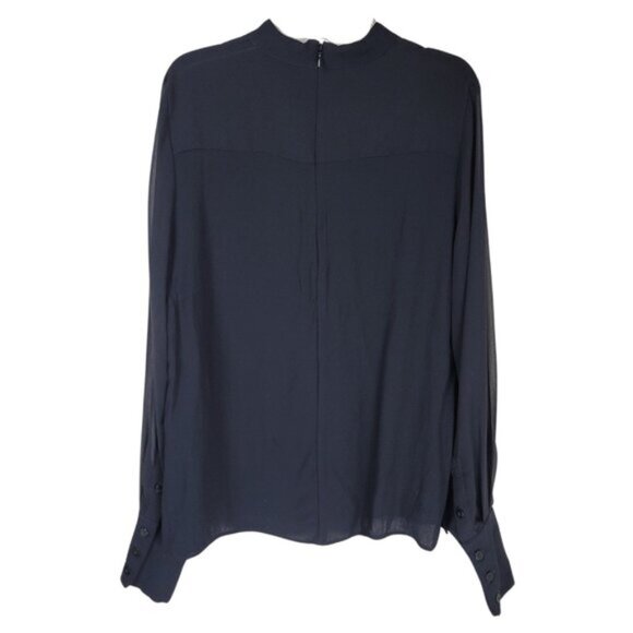 REISS Black Sheer High Neckline Blouse Classic Chic - Picture 3 of 10